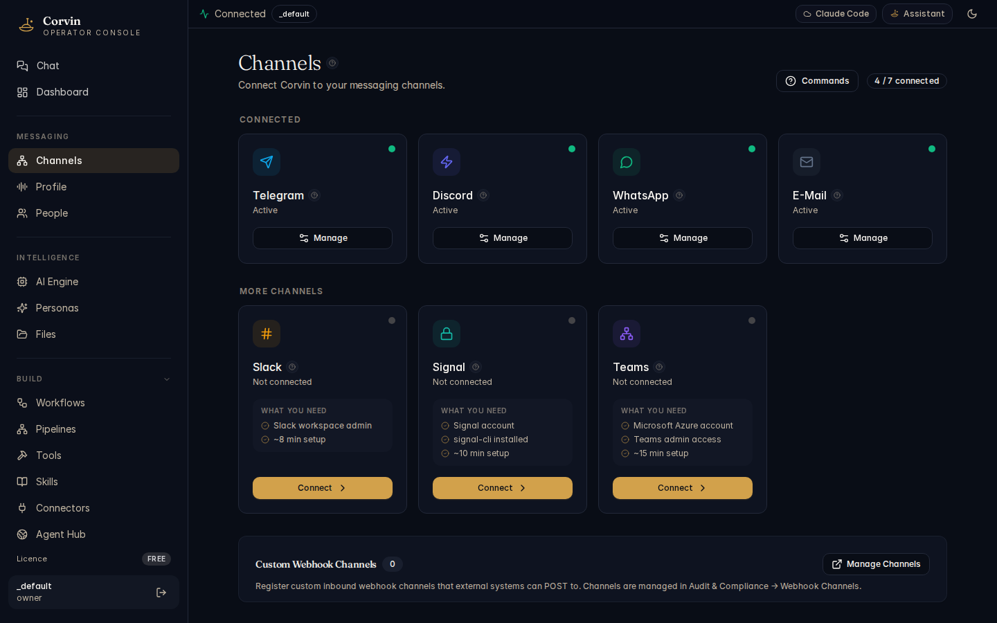 CorvinOS Channels / Bridge configuration