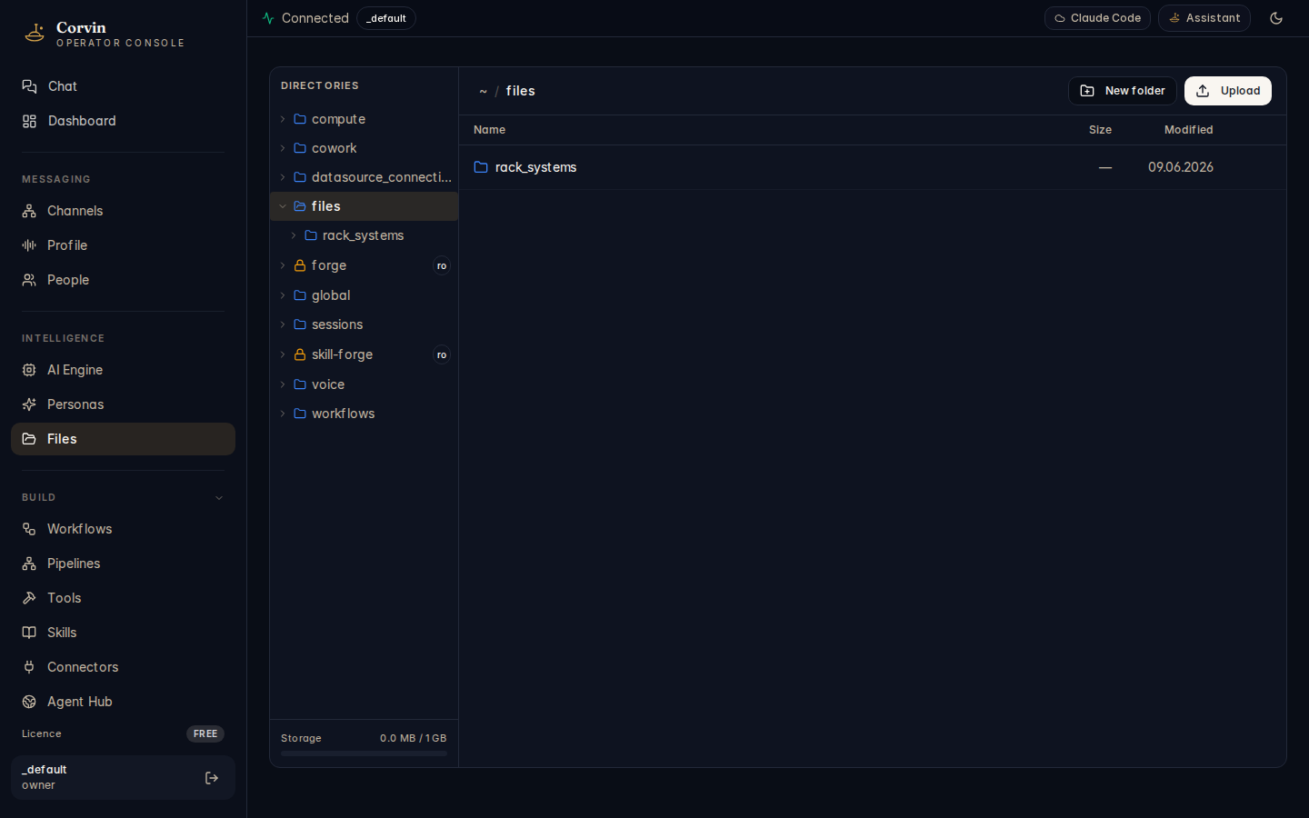 CorvinOS Files browser