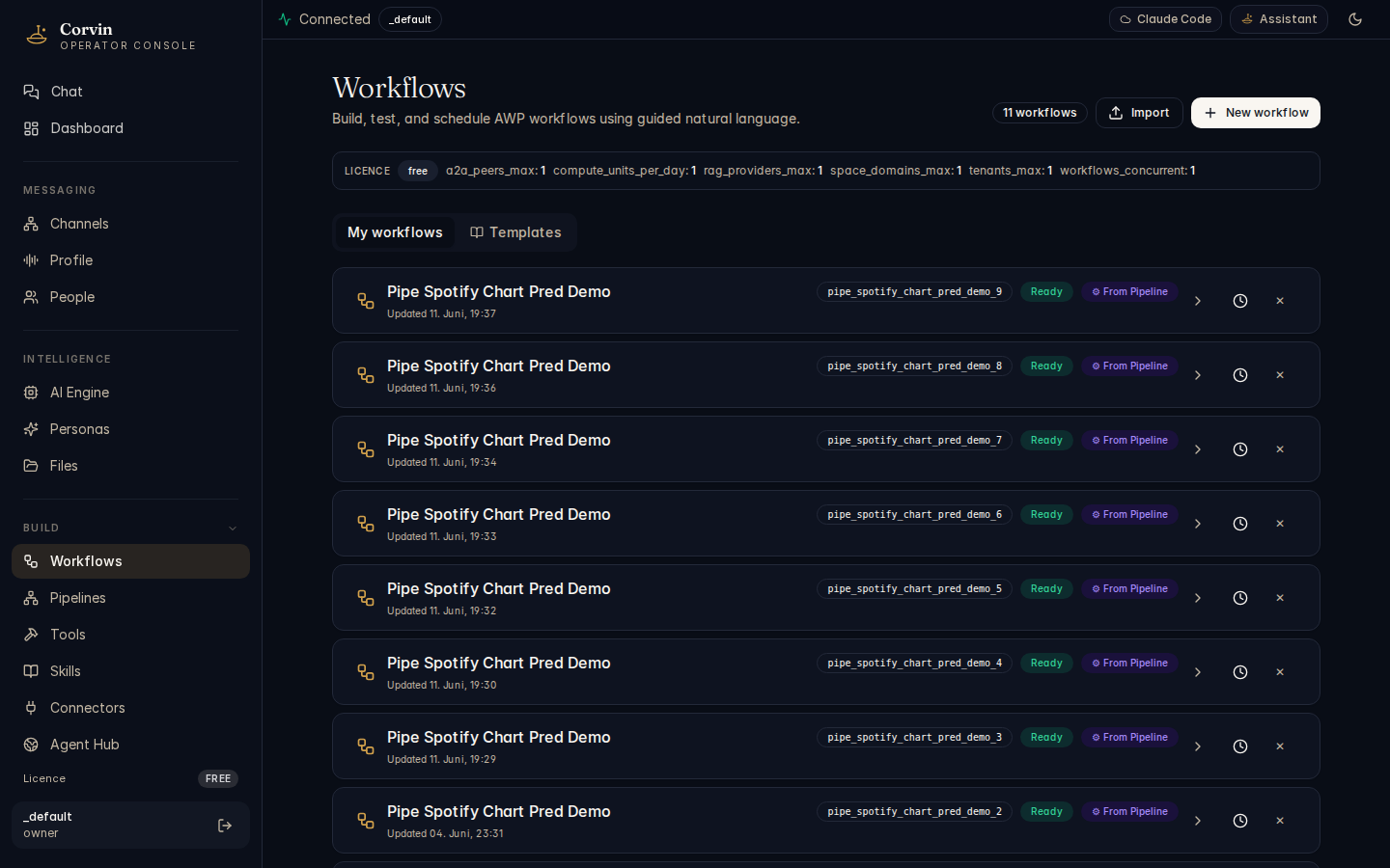 CorvinOS Workflows screenshot