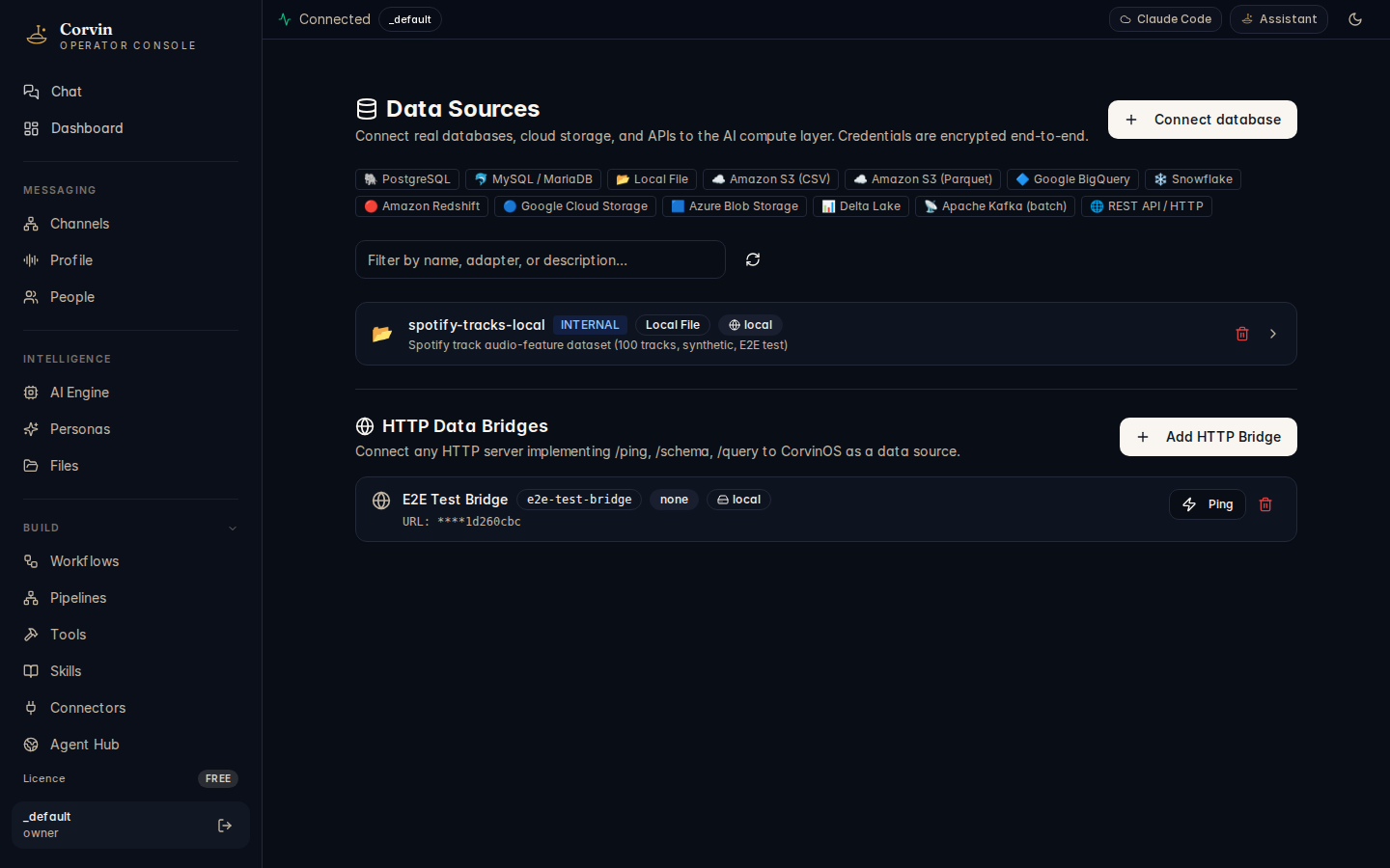 CorvinOS Data Sources screenshot