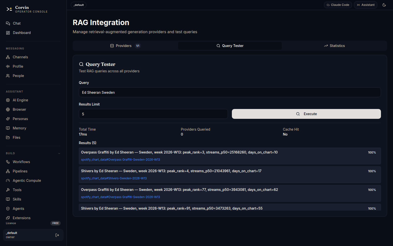 Corvin RAG integration and query tester