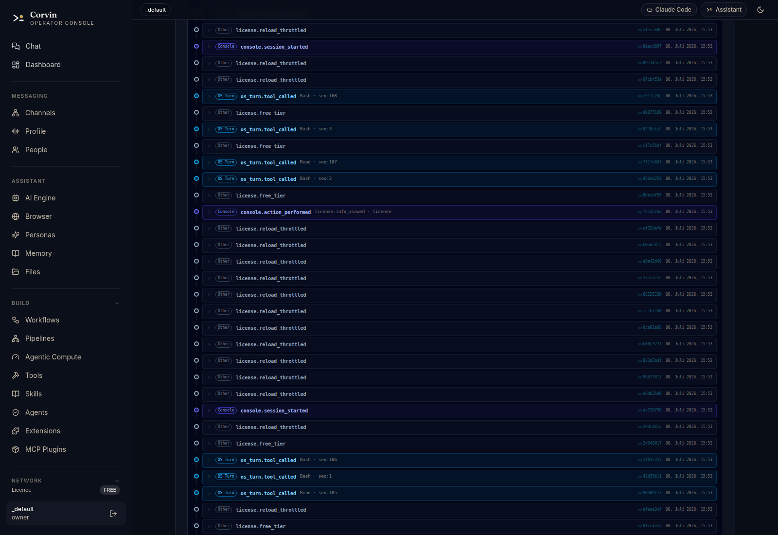 Corvin audit chain events